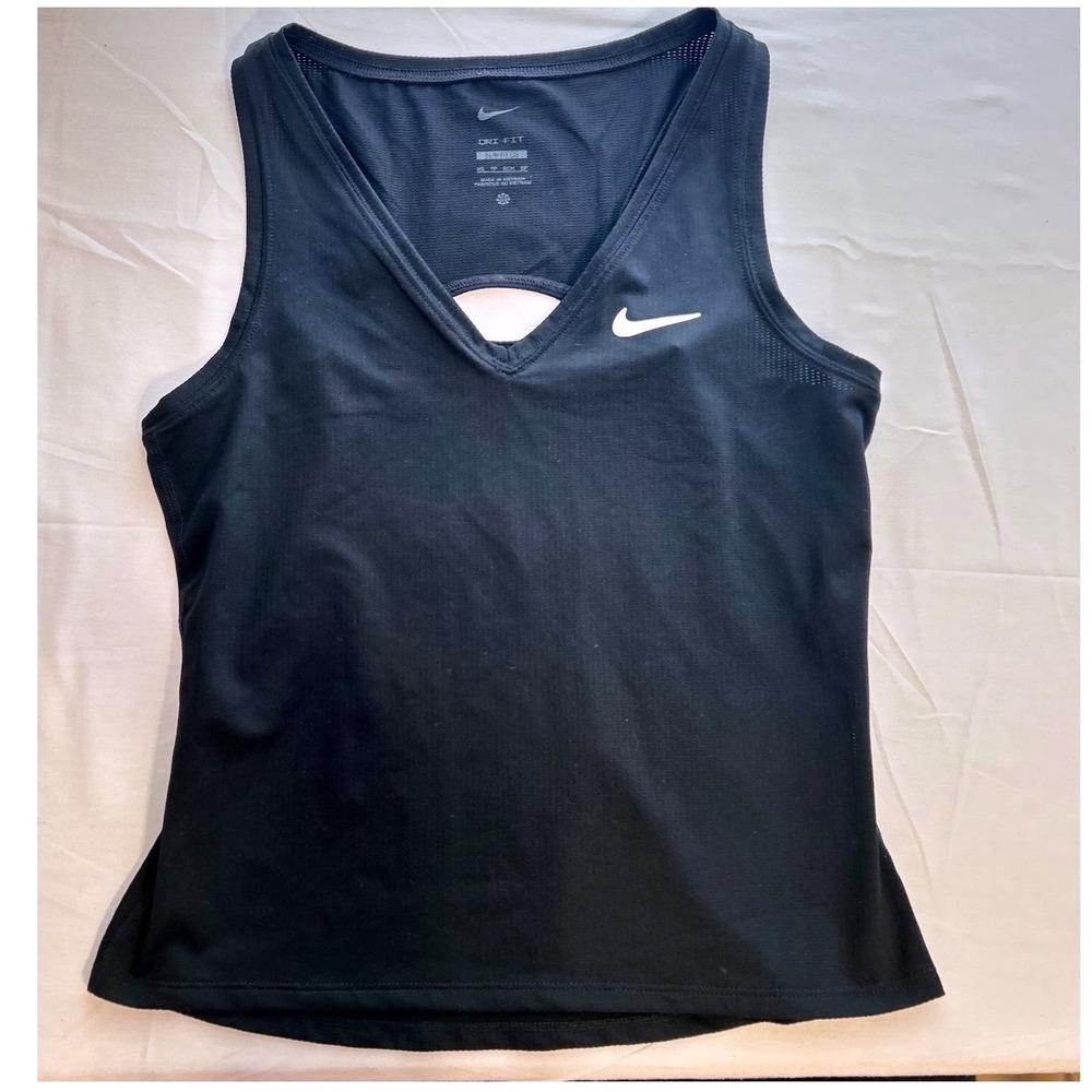 Nike Dri-FIT Tank Top Black V-Neck Keyhole Back Slim Fit Womens XS